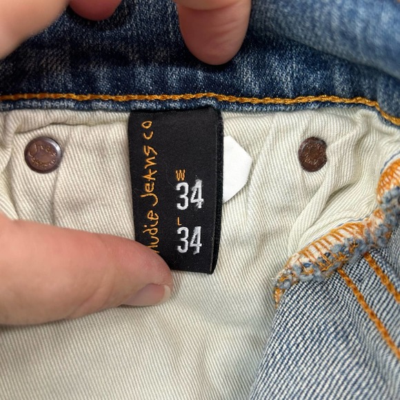 NUDIE JEANS Mens Grim Tim Joshua Sun 34 x 34 Slim Straight Organic Button Fly - Picture 12 of 13